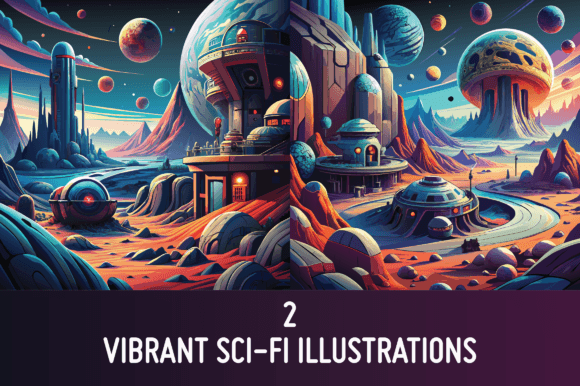 2 Amazing Sci-Fi Colorful Illustrations for Graphics and Freebies