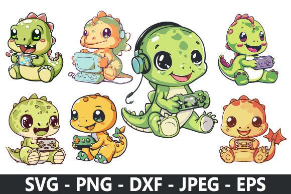 Adorable Dinosaur Gaming SVG Bundle: A Cute Graphic Freebie for Creative Projects