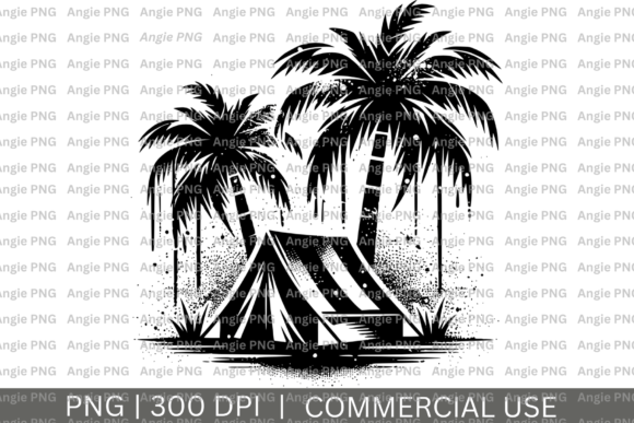 Camping Tent on Beach Clipart Vector for Crafts and Graphics
