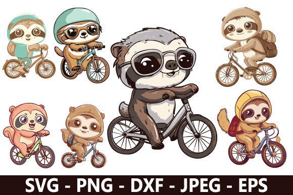 Cute Biking Sloth SVG Bundle: A Playful Graphic Design Asset for Creative Projects