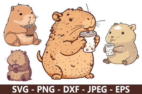 Cute Capybara Boba Drink SVG Bundle for Handmade Freebies and Graphics