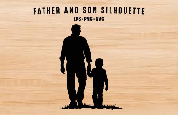 Father and Son Walking Silhouette Vector Graphics