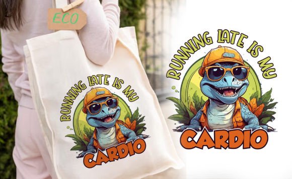 Funny Dinosaur Running Late Is My Cardio – A Graphic Asset for Crafty Branding