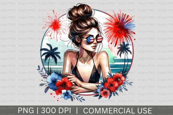 Messy Bun 4th of July PNG Clipart: A Festive Graphic for Crafts and Local Branding