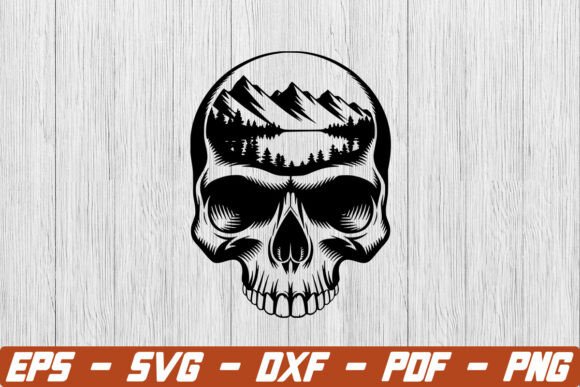 Skull Mountain Scene Svg, Forest Skull: A Graphic Design Asset for Crafty Branding