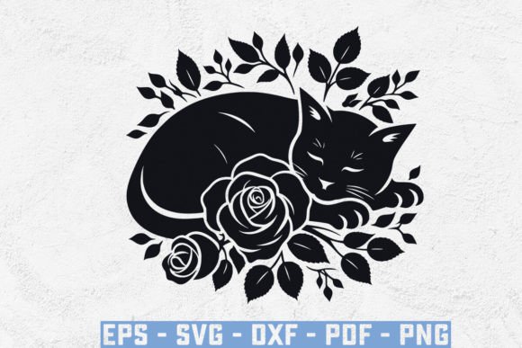 Sleeping Cat with Roses SVG: A Versatile Graphic Design Asset for Crafts and Branding