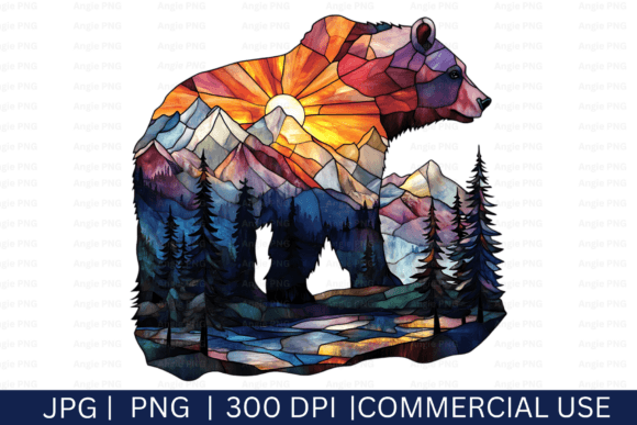 Stained Glass Bear PNG Clipart for Creative Websites and Editorial Projects