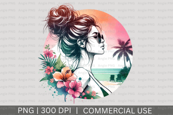 Summer Beach Messy Bun Mom Life PNG: A Versatile Graphic for Crafts and Branding