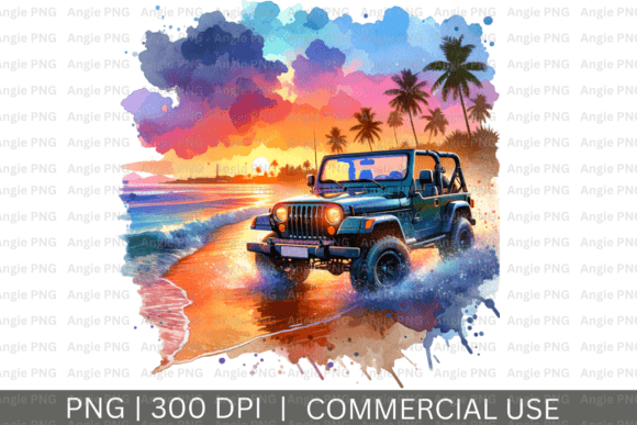 Summer Car on Beach PNG Clipart for Crafts and Graphics