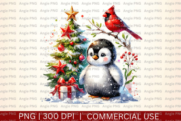 Watercolor Christmas Penguin and Cardinal: A Graphic Design Asset for Creative Publishing