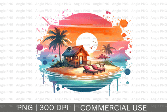 Watercolor Island Sunset PNG Clipart: A Versatile Graphic for Crafts and Merch