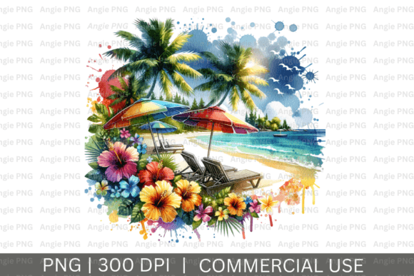 Watercolor Summer Beach PNG Clipart for Crafts and Graphics