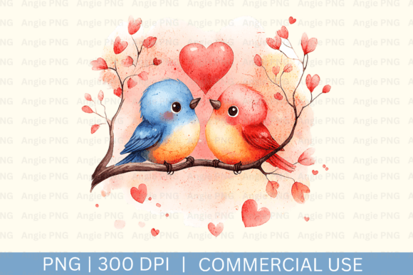 Watercolor Valentine’s Day Birds PNG: A Delicate Design for Crafts and Graphics